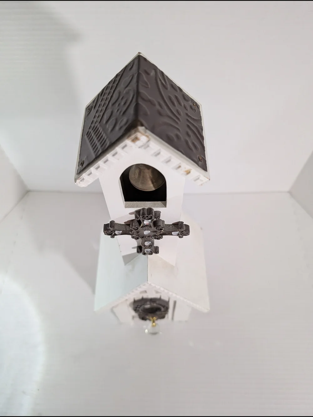 White Decorative Church Wall Accent with Bronze Cross and Bell